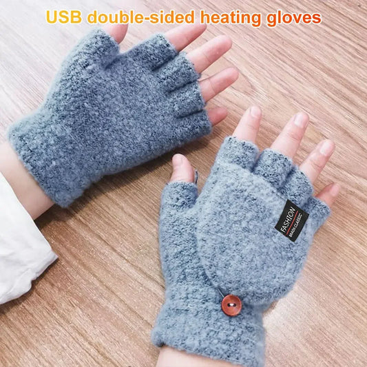 USB Electric Heated Gloves Touchscreen Double-Sided Heating Gloves Fingerless Hands Warmer