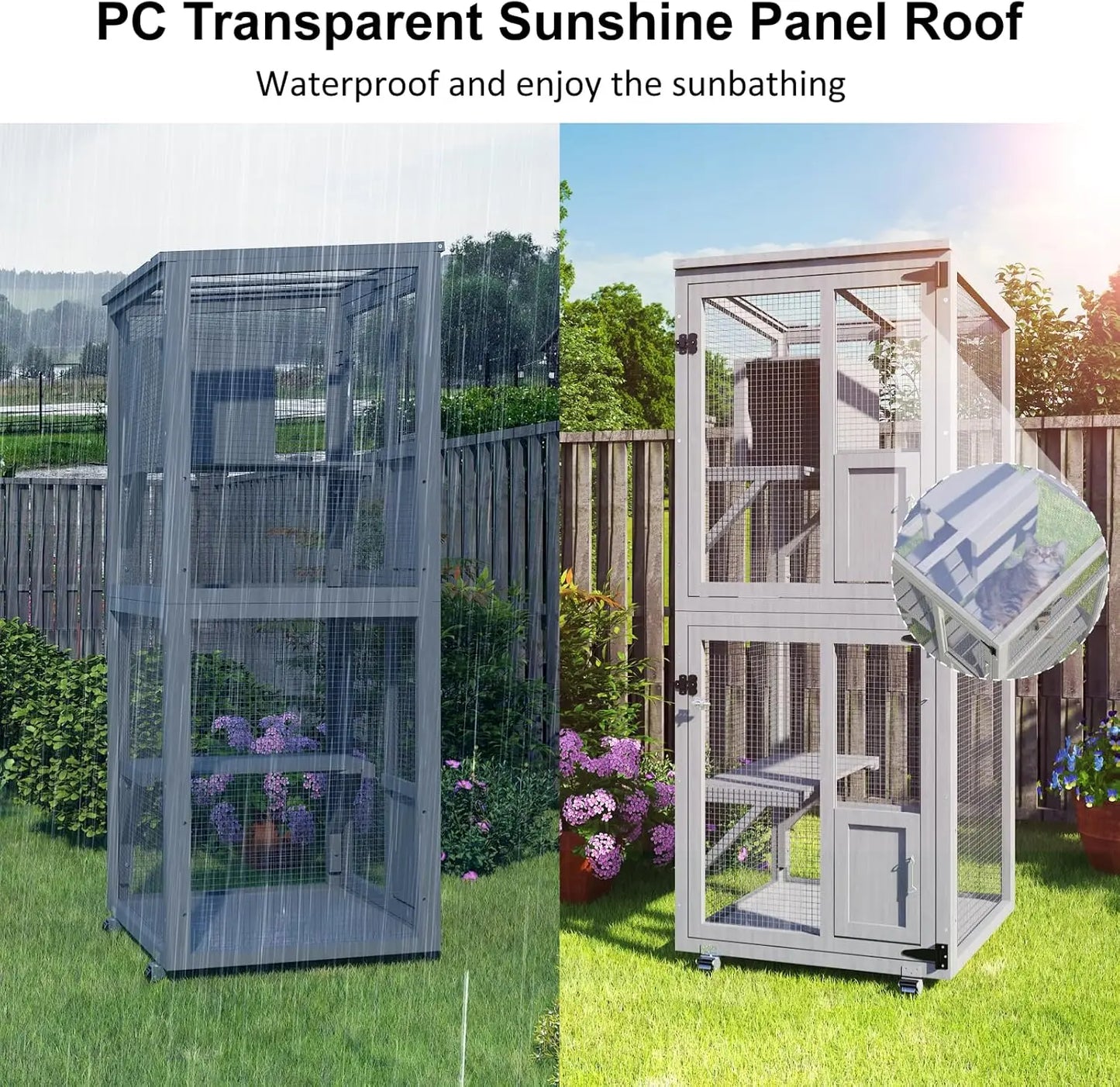 Cat  Outdoor Enclosure, 4 Tiers with Wheels, Resting Box, Waterproof Roof, Large Pet House