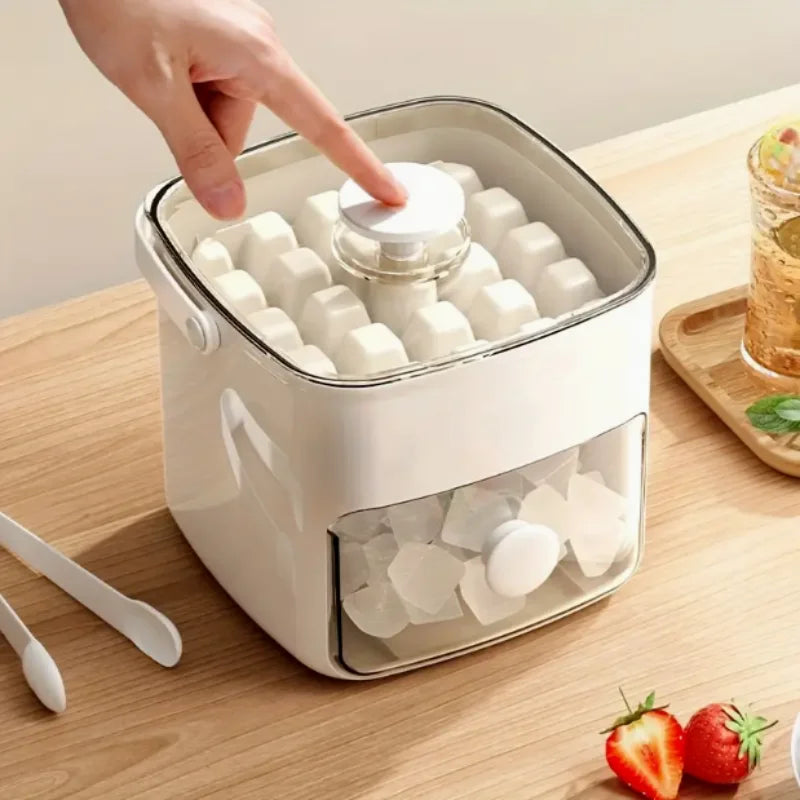 48-Cube Portable Ice Maker with Double Layer Silicone Tray & Easy-Press Lid | 1-10L Capacity, No Electricity Needed, Durable PET