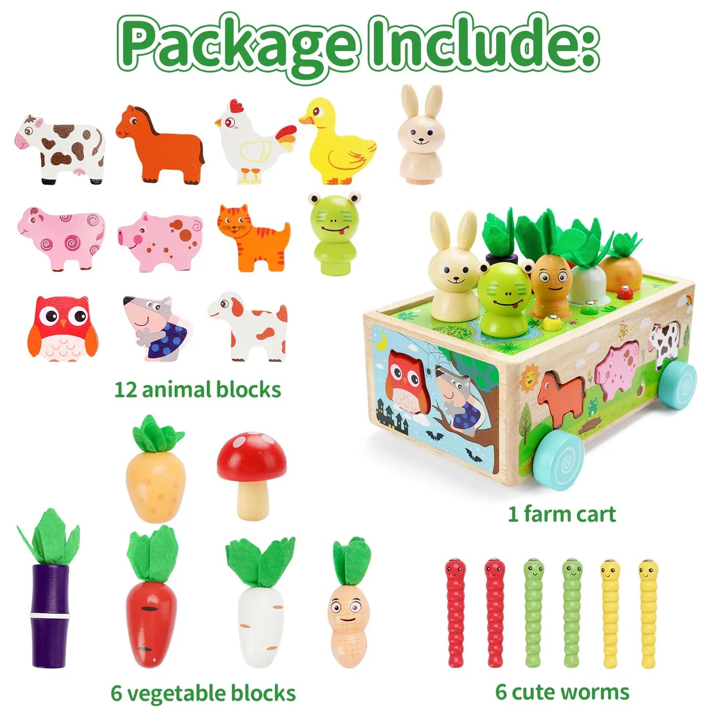 Wooden Shape Assortment Matching Children Toys Animals Game Cart Building Blocks Kids Christmas Gifts