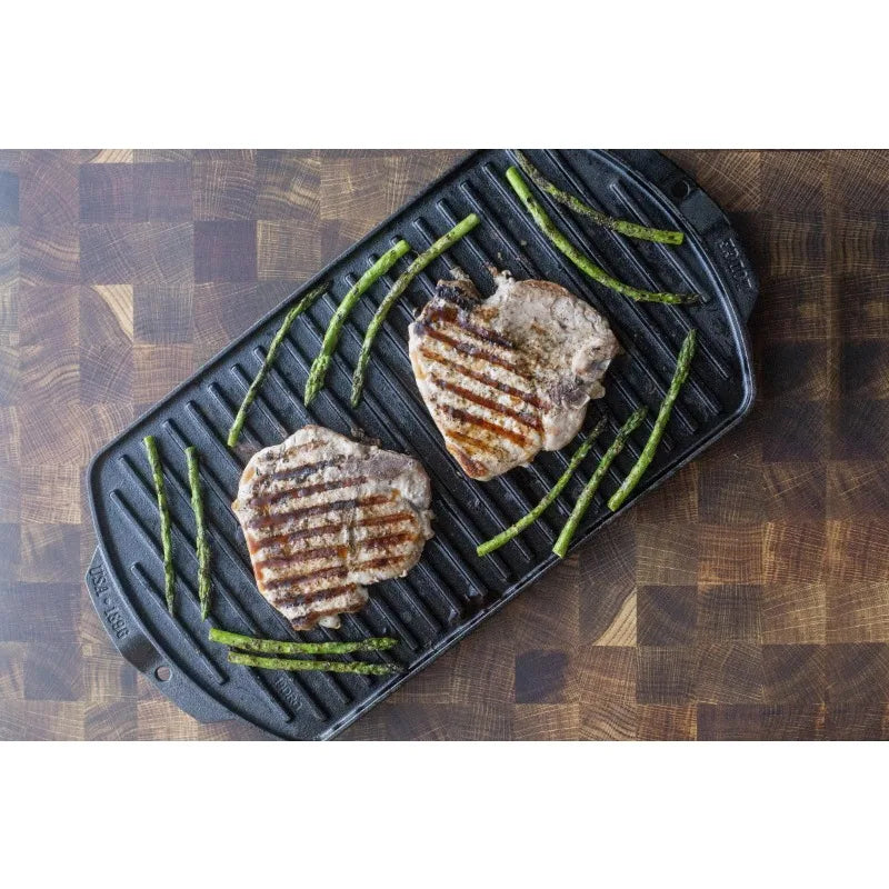 Seasoned Cast Iron Reversible Grill/Griddles are Durable for High-Temperature Cooking and Grilling