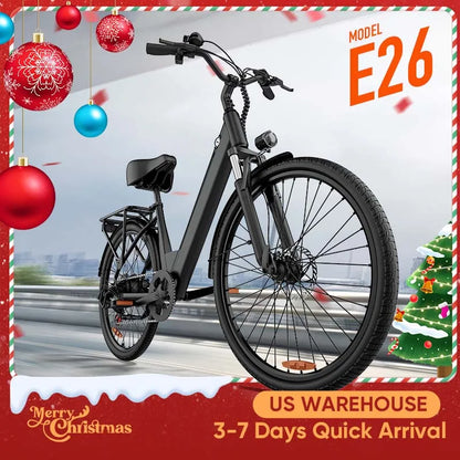 750W E26 Electric Bike for Adults | 48V 10.4Ah Removable Battery, Top Speed 20MPH, 26''X2" Standard Tire, 7-Speeds