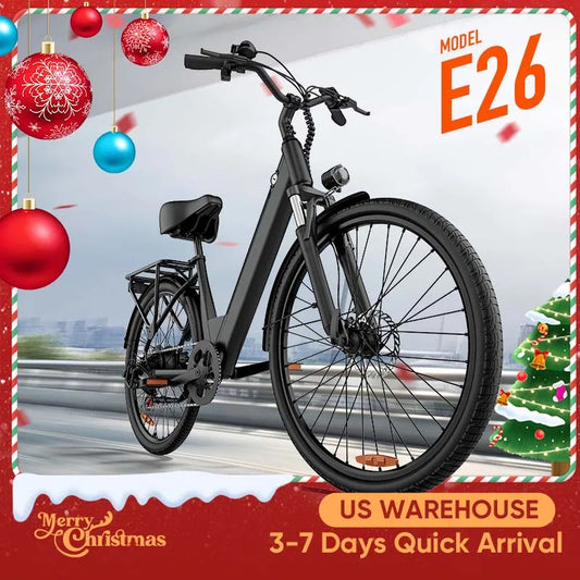 750W E26 Electric Bike for Adults | 48V 10.4Ah Removable Battery, Top Speed 20MPH, 26''X2" Standard Tire, 7-Speeds