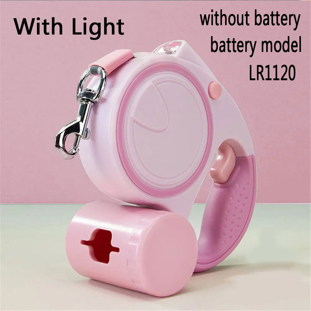 Dog Leash With Led Lights and Garbage Bag Retractable Nylon Traction Rope Belt Durable Walk Run Automatic Extension Dog Lead