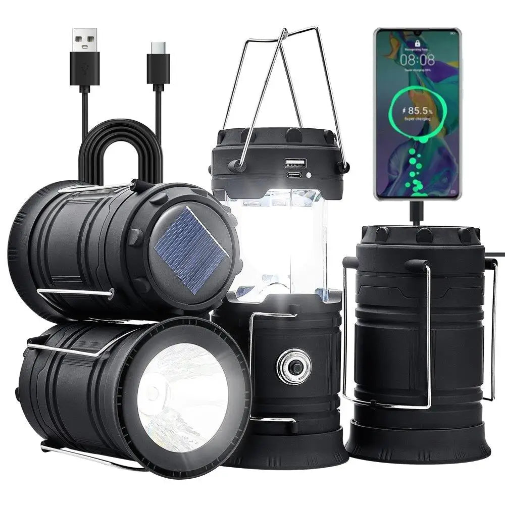 Portable Rechargeable LED Camping Lanterns Battery Bank Set of 4 Outdoor Lights