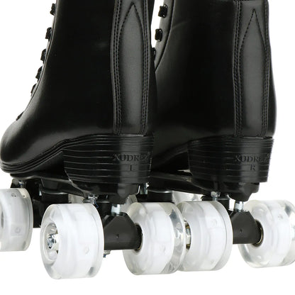 Double-Row Roller Skate Shoes Quad Sneakers Beginner Men Women Outdoor Skating  Size 34-45 Pu Leather