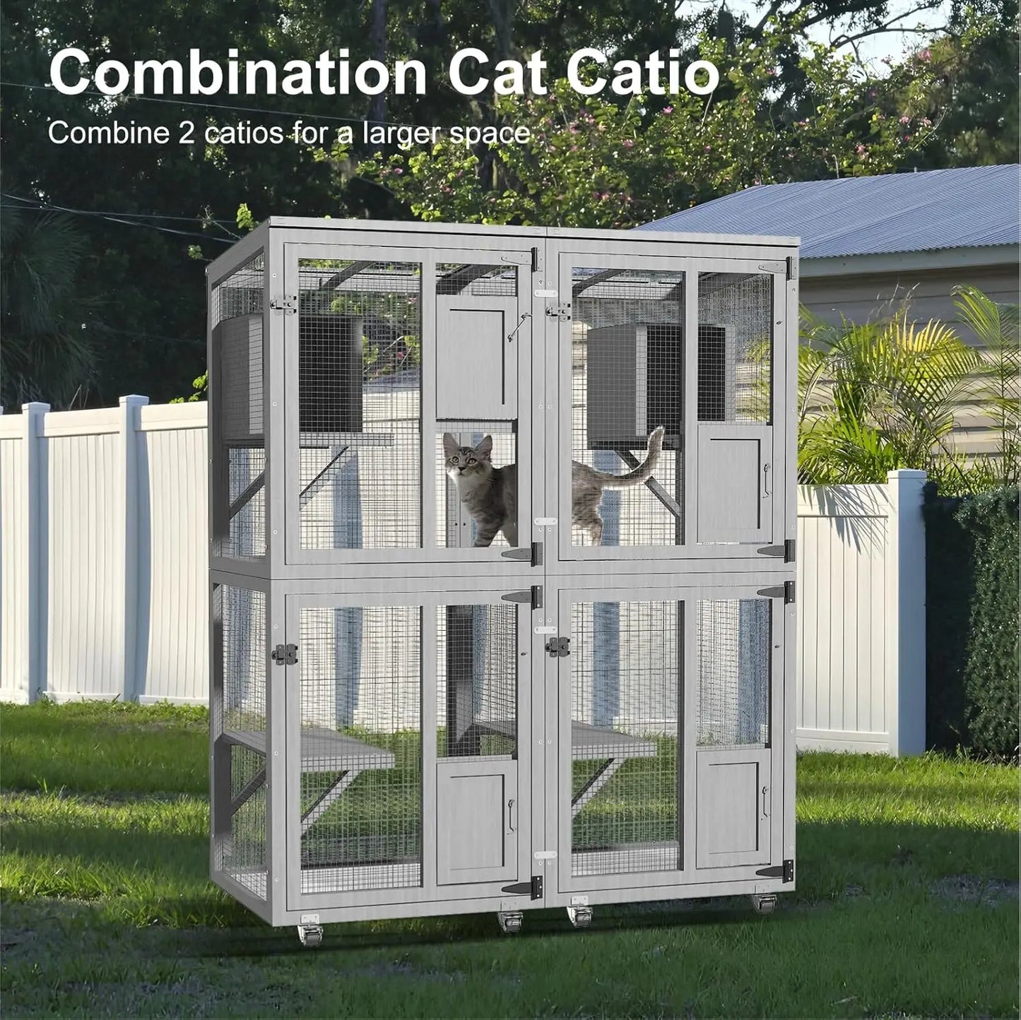 Cat  Outdoor Enclosure, 4 Tiers with Wheels, Resting Box, Waterproof Roof, Large Pet House