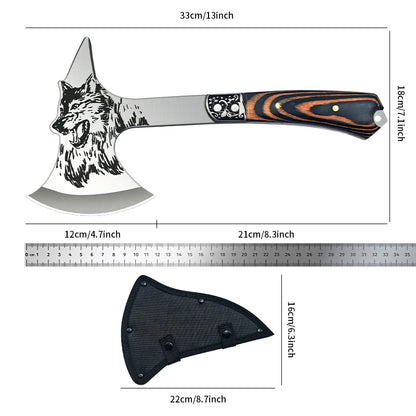 Stainless Steel Survival Axe Multi-function Outdoor Camping Tactical Wolf-head Axe Hunting Tools Portable