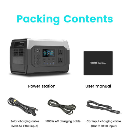 Portable Power Station Outdoor 1024Wh Lifepo4 110V 220V AC Camping Solar Generator