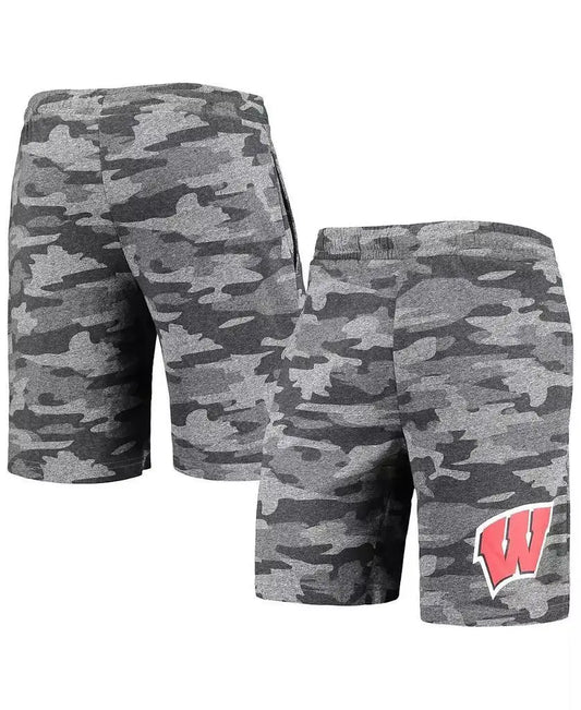 | Men's Charcoal, Gray Wisconsin Badgers Camo Lounge Shorts