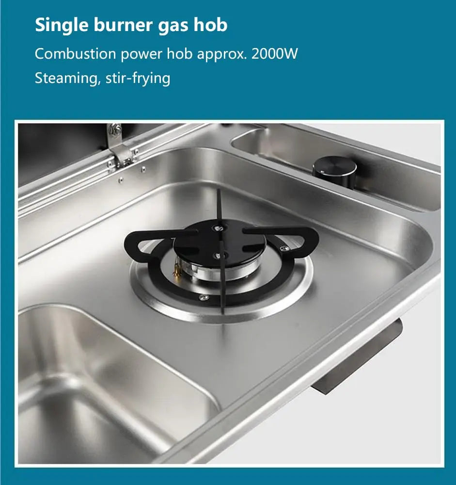 Integrated Gas Stove Sink Combination, Stainless Steel With Cover, Gas Camping Stove Burner