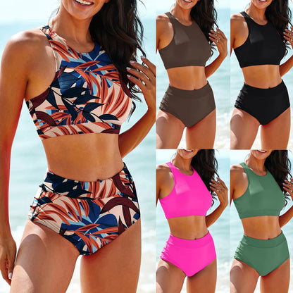High Elastic Swimwear Bikini Set High Waist Two-Piece Swimsuit