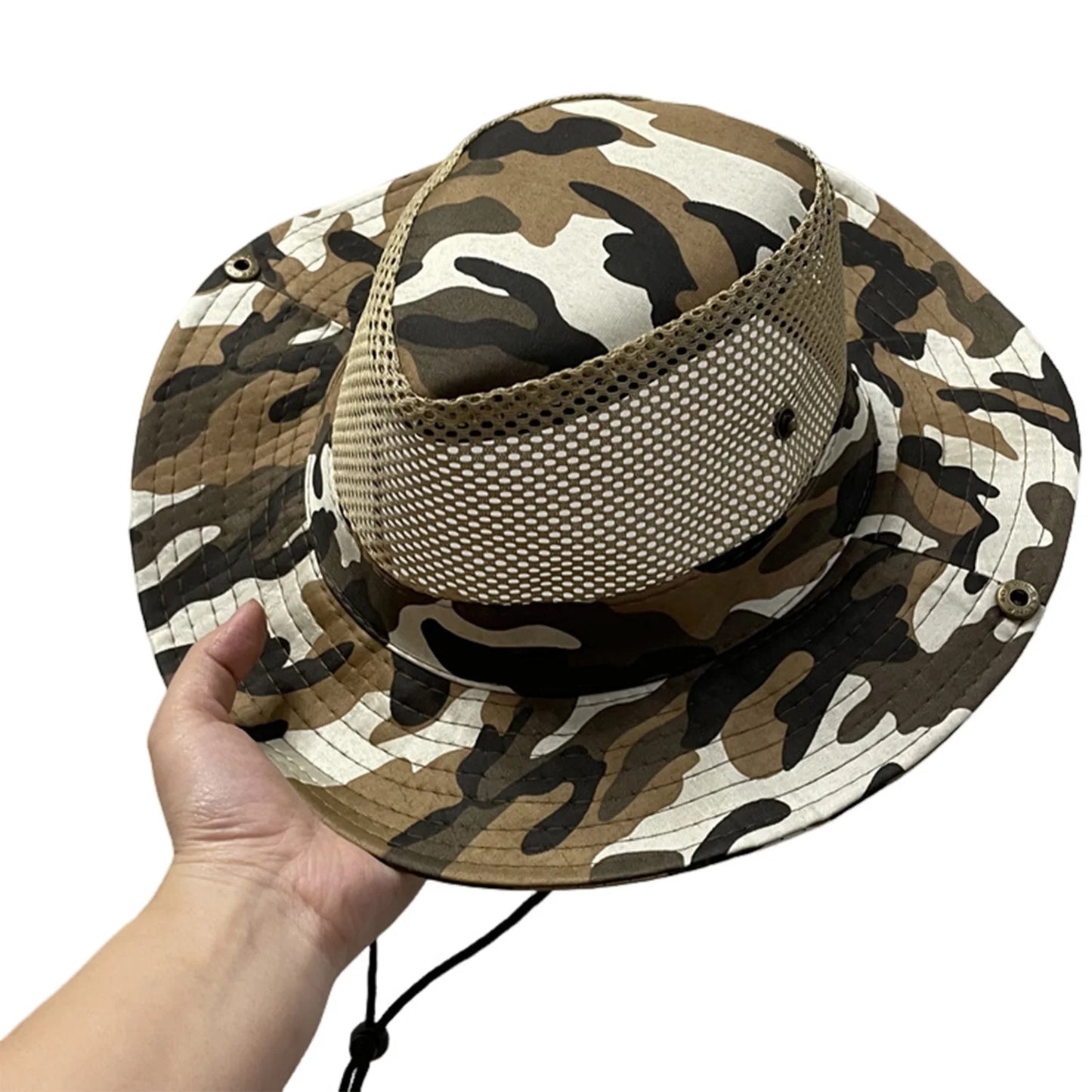 Outdoor Trendy Fisherman Hat Drawstring Design Breathable Summer Hats for Fishing Camping Traveling
