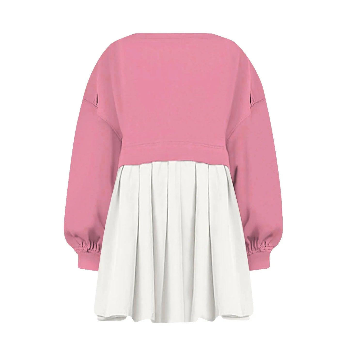 Women Sweatshirt Dress Long Sleeve Crewneck Pullover Loose Fit Tops Pleated Sweatshirts Dresses