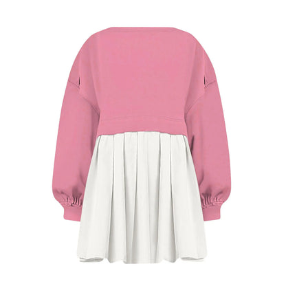 Women Sweatshirt Dress Long Sleeve Crewneck Pullover Loose Fit Tops Pleated Sweatshirts Dresses