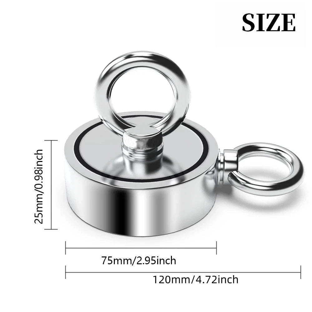 Strong Powerful Neodymium Magnet Double Side Salvage Search Magnet Hook Sea Fishing Holder Pulling Mounting Pot with Ring