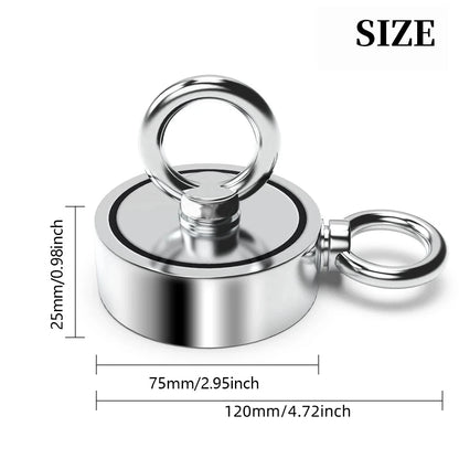 Strong Powerful Neodymium Magnet Double Side Salvage Search Magnet Hook Sea Fishing Holder Pulling Mounting Pot with Ring