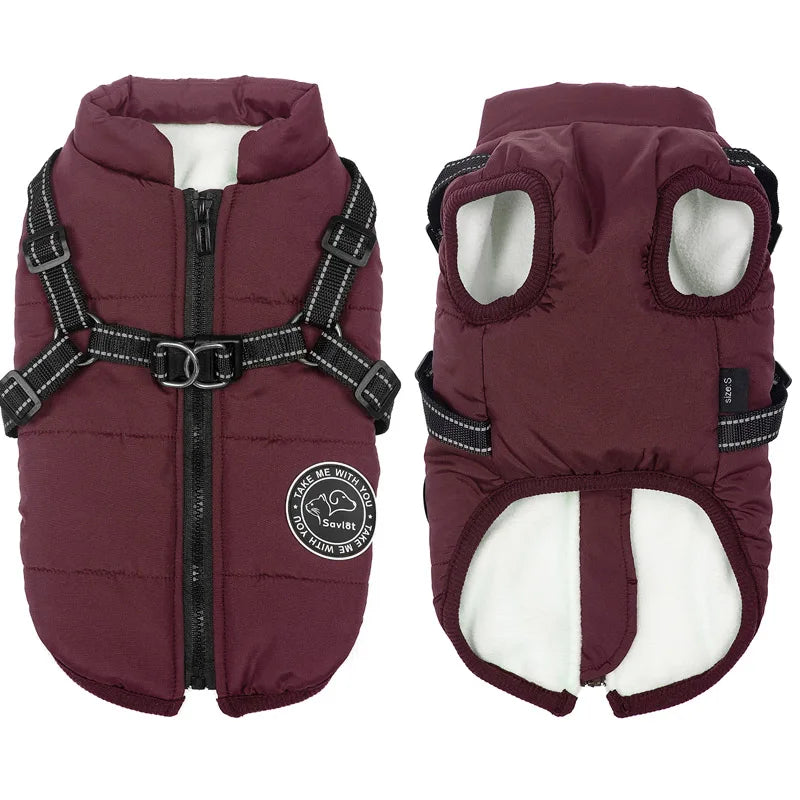 Winter Warm Jacket Waterproof Pet Coat for Small Large Dog Fleece with Harness
