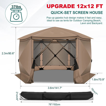 Pop up Gazebo Screen Tent for Camping, 12x12 Removable Roof, Outdoor Screened 5 walls