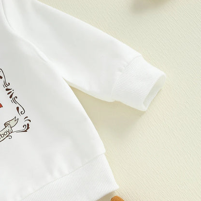 Toddler Cowboy Style Outfit Set with Printed Hat Long Sleeve Sweatshirt and Elastic Pants for Baby Boys - 2 Piece Western