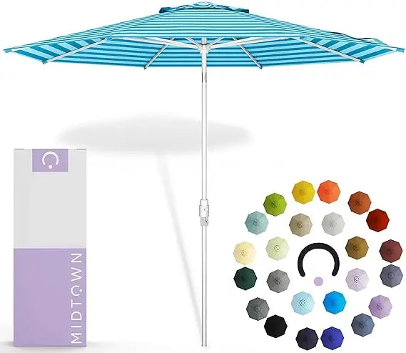 8 Ft. Patio Umbrella Polyester Fabric - Fiberglass Ribs, Auto-Tilt Aluminum Frame