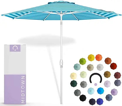 8 Ft. Patio Umbrella Polyester Fabric - Fiberglass Ribs, Auto-Tilt Aluminum Frame