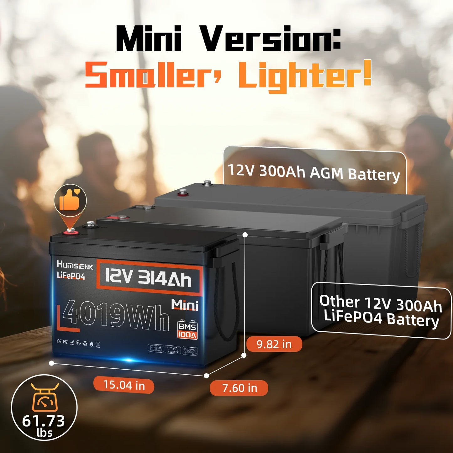 Lithium Iron Phosphate Battery 12V 314Ah With 100A BMS For RV/ Vans/ Golf Cart/ Camping/ Marine/  Boats/ Fishing