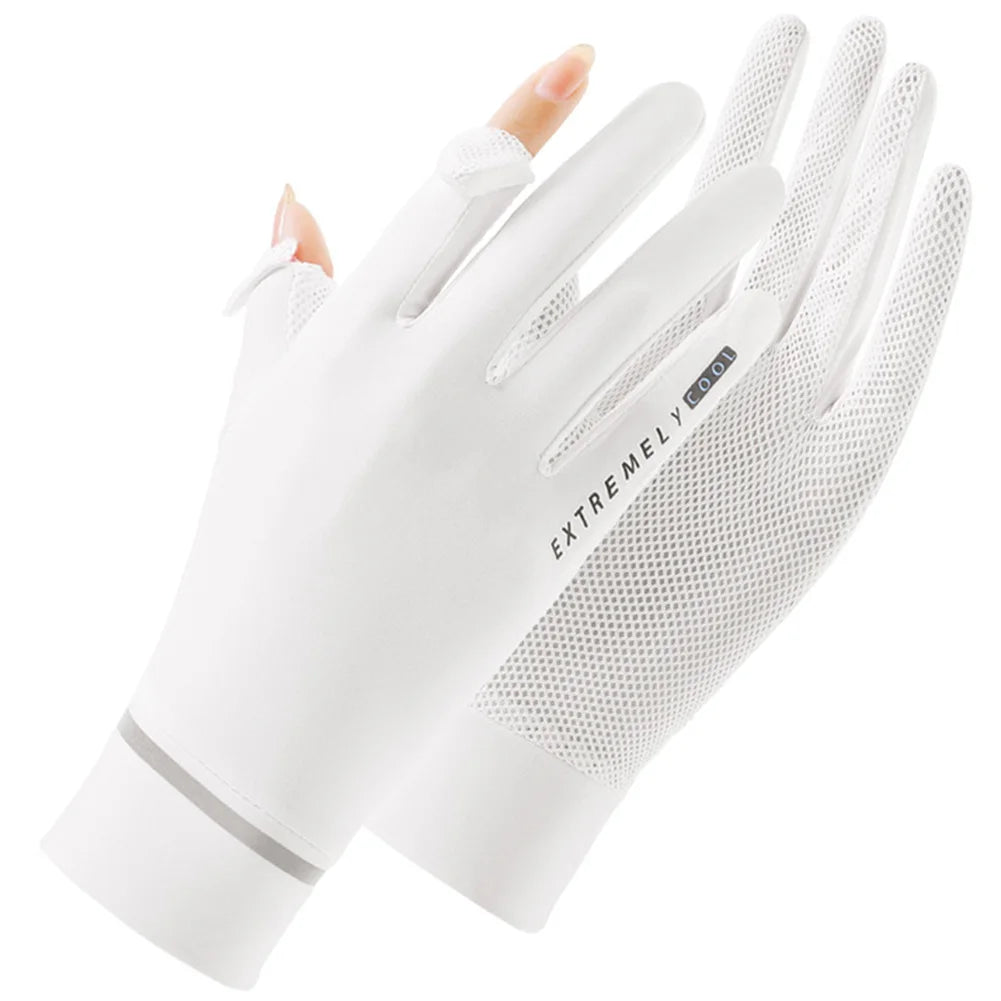 Lady Sunscreen Ice Silk Gloves Cycling  Breathable Motorcycle Bicycle for Golf Driving Riding Fishing Hiking