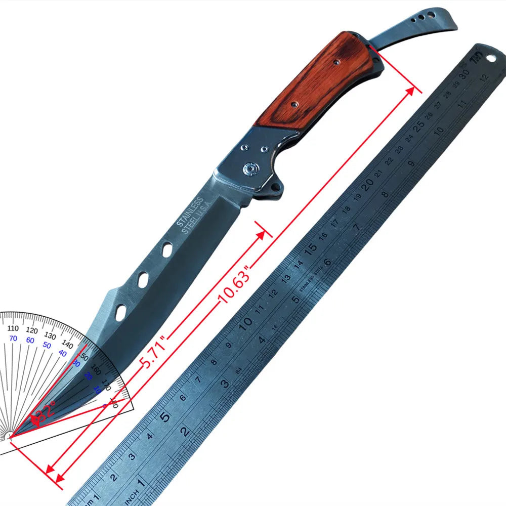 Compact 8CR15MOV Folding Knife with Wood Handle: Outdoor Survival Knife for Hunting, Camping & Everyday Carry (EDC)