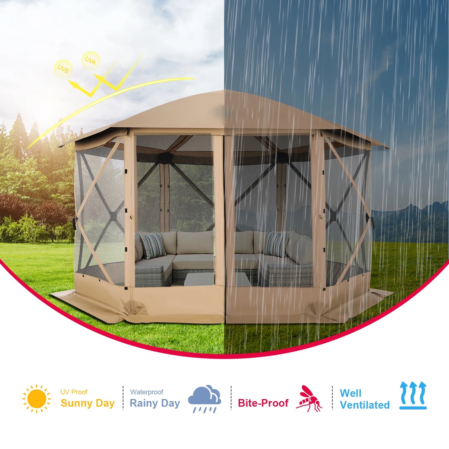 Pop up Gazebo Screen Tent for Camping, 12x12 Removable Roof, Outdoor Screened 5 walls