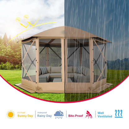 Pop up Gazebo Screen Tent for Camping, 12x12 Removable Roof, Outdoor Screened 5 walls