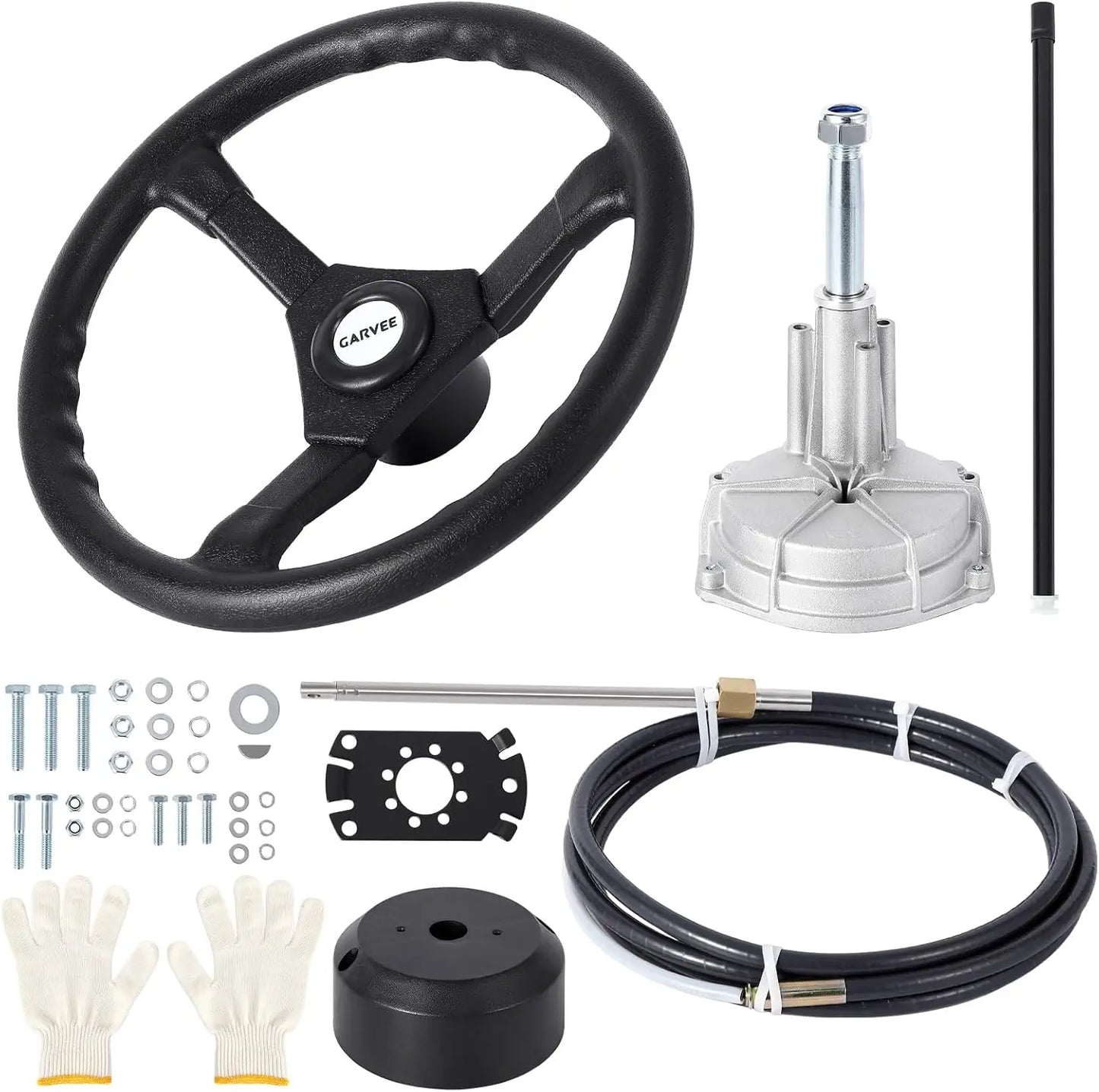 14 Feet Cable Outboard Steering Kit 3/4" Standard Tapered Shaft for Yachts, Fishing Boats