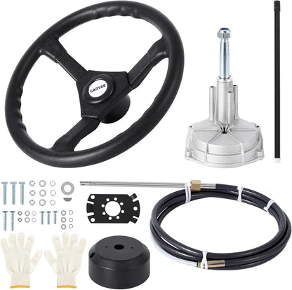 14 Feet Cable Outboard Steering Kit 3/4" Standard Tapered Shaft for Yachts, Fishing Boats