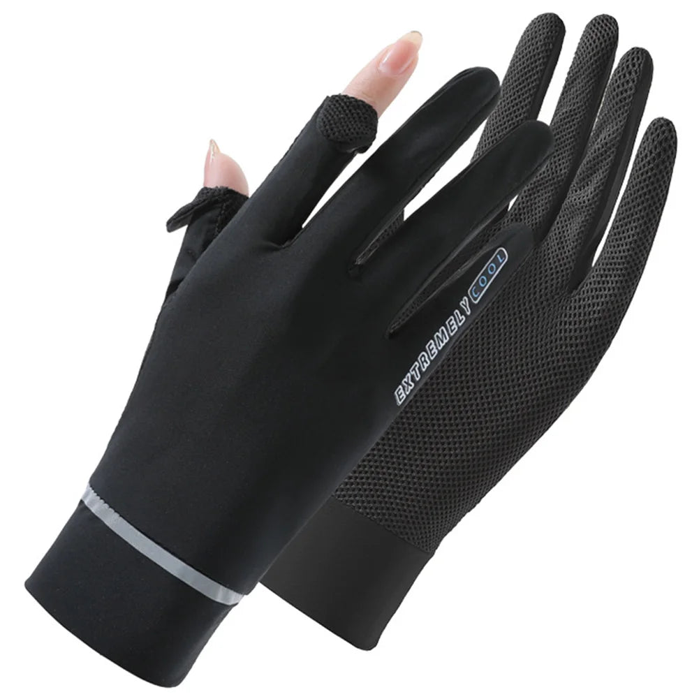 Lady Sunscreen Ice Silk Gloves Cycling  Breathable Motorcycle Bicycle for Golf Driving Riding Fishing Hiking