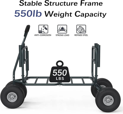 Fishing, Beach, Carts Heavy Duty Foldable Collapsible Wagon with Big Wheels and Rod Holders 550 Pound Capacity 53.9"x26.4"x38