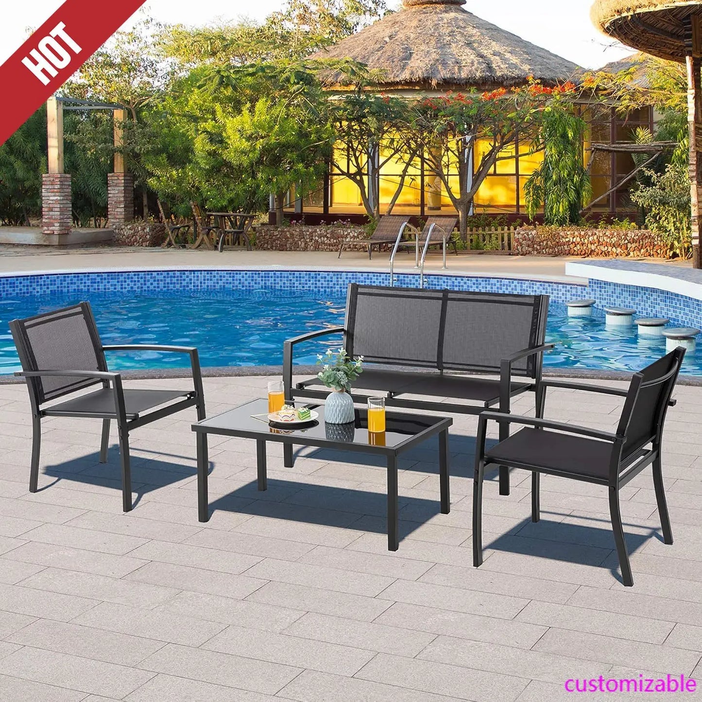4 Pieces Patio Furniture Outdoor Table and Chairs Set