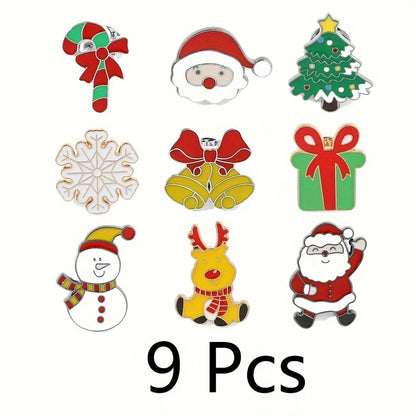 9pcs Christmas Reindeer Brooch, Cute Snowman Santa Claus Enamel Pin, Metal Badge Backpack Clothing Accessories Christmas Gifts