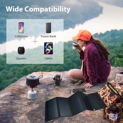 28W Folding Solar Panel 2 USB Ports Portable  Panel Phone Charger with SunPower Solar Cell for Camping Hiking