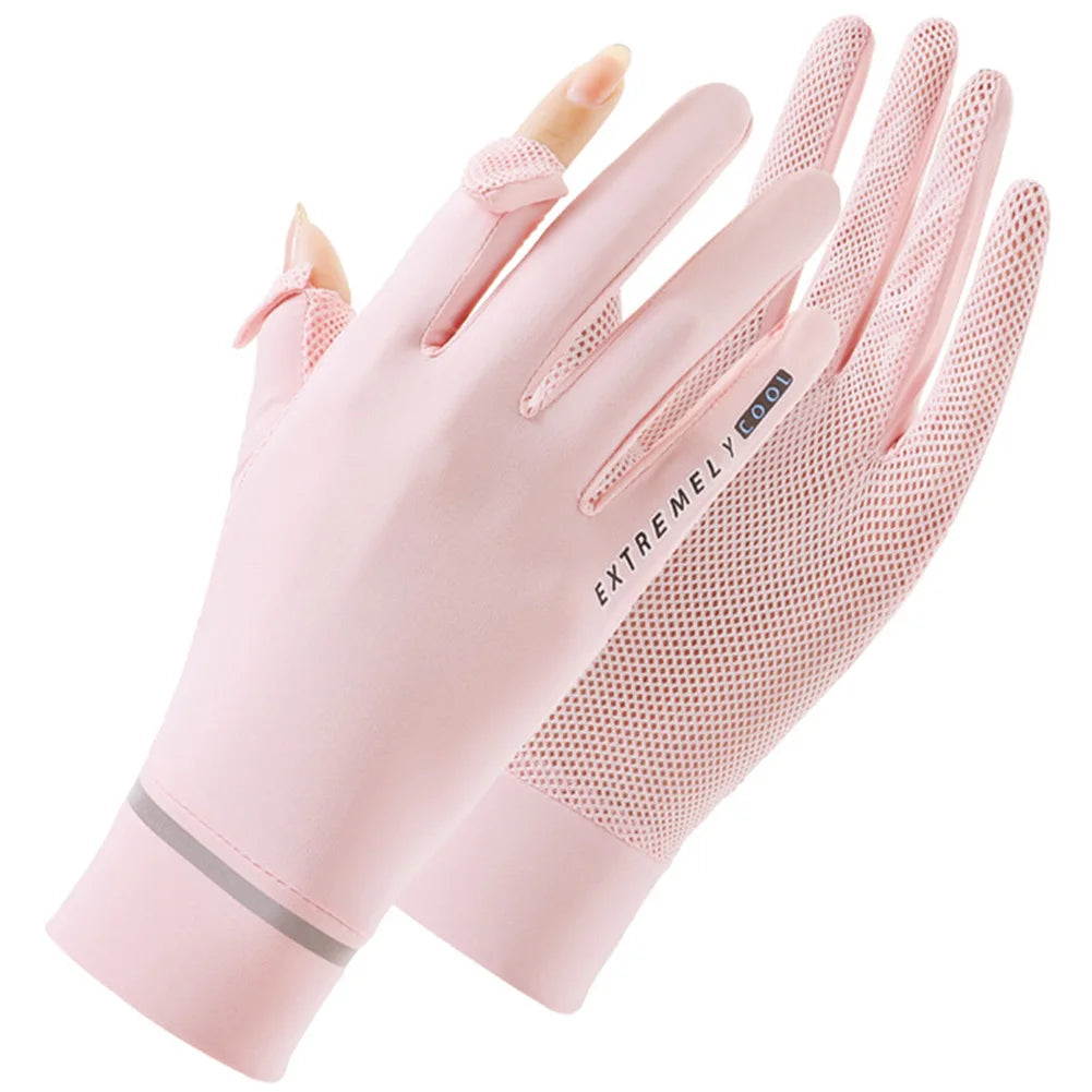 Lady Sunscreen Ice Silk Gloves Cycling  Breathable Motorcycle Bicycle for Golf Driving Riding Fishing Hiking
