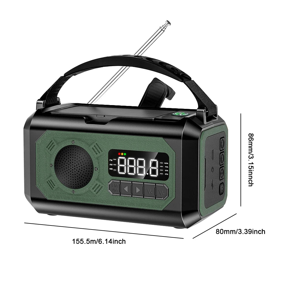 12000mAh Solar Hand Crank AM/FM/NOAA Weather Radio with 2 Solar Panels