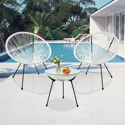 3-Piece Outdoor Wicker Furniture Set,with Tempered Glass Table.