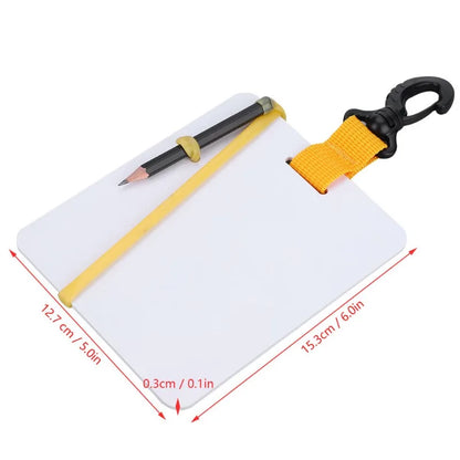 Underwater Writing Slate Board with Swivel Clip and Pencil for Water Sports Diving Swimming