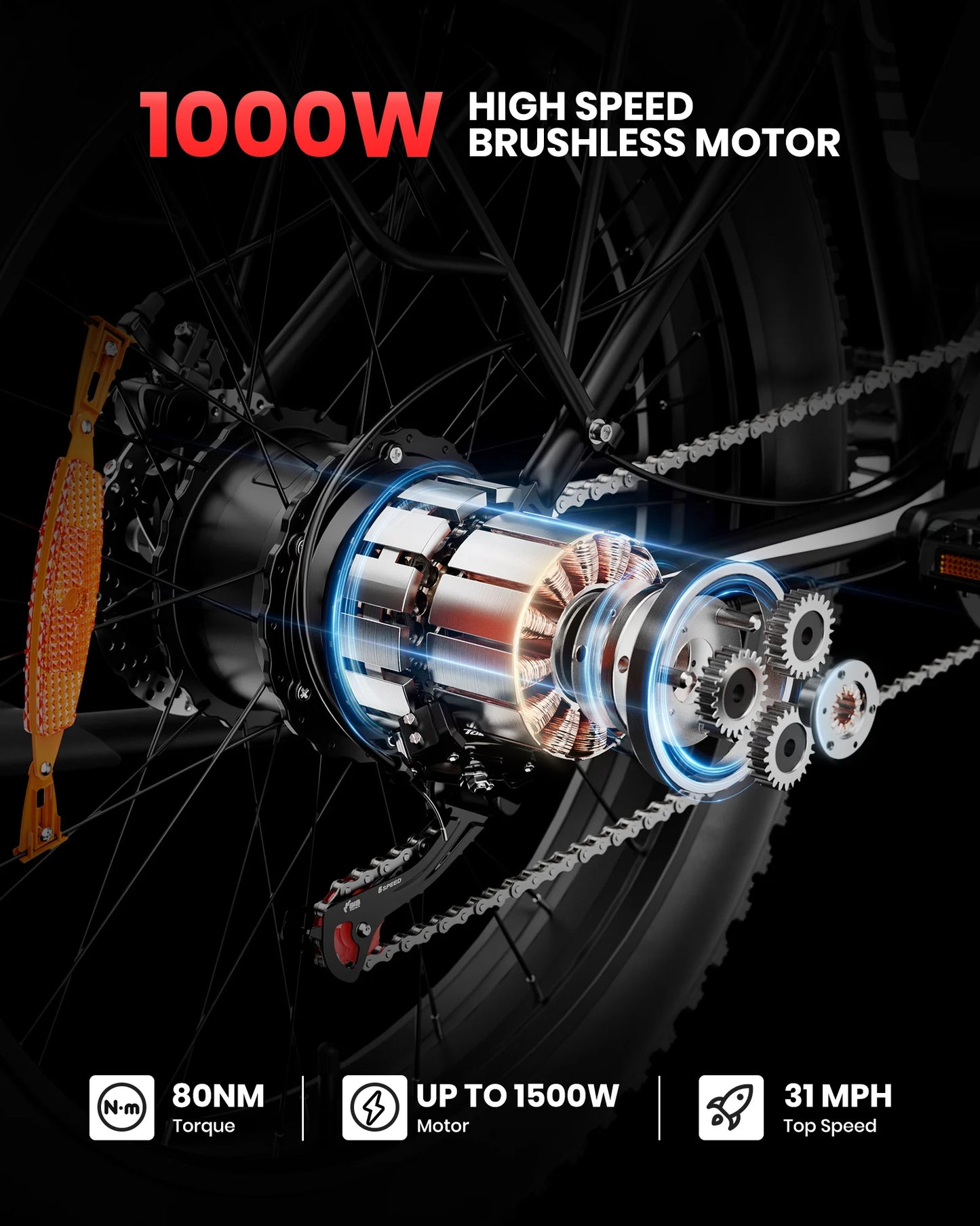 Electric Bike for Adults 1000W 48V 15AH 26" Fat Tire Mountain 31mph Dual Shock Absorber