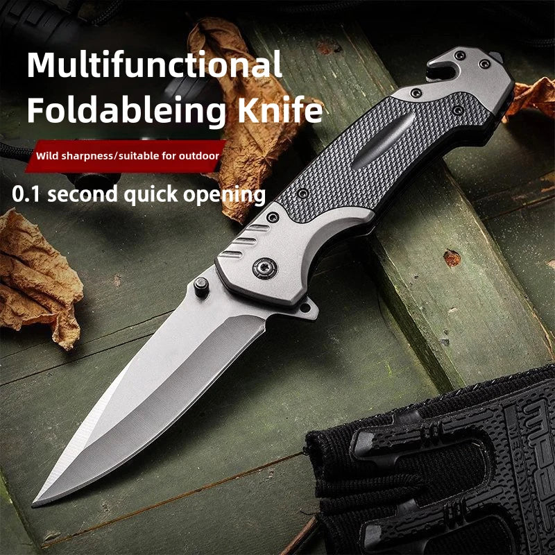 Folding knife with clip,  webbed opening and padded lock, outdoor survival camping hunting fishing knife