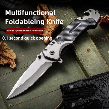 Folding knife with clip,  webbed opening and padded lock, outdoor survival camping hunting fishing knife