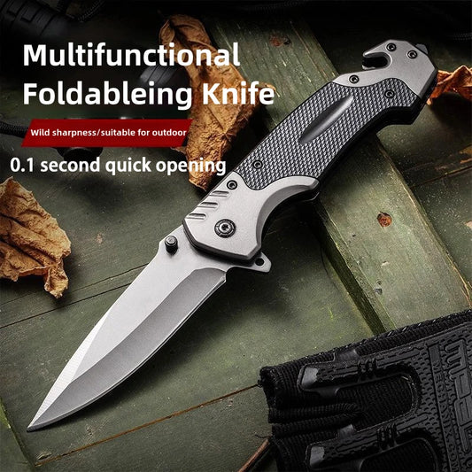 Folding knife with clip,  webbed opening and padded lock, outdoor survival camping hunting fishing knife
