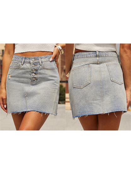 Vintage High Waist Distressed Denim Skirt for Women Casual Summer Beach Party Clubwear Street Style Mini Jeans Skirt