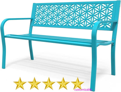 50" Outdoor Bench Metal with Floral Back, Garden Front Porch or Yard Patio  800lb Capacity