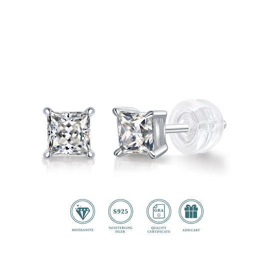 2pcs/pair S925 Moissanite Square Lab Created Stud Earrings, , Christmas Gifts
