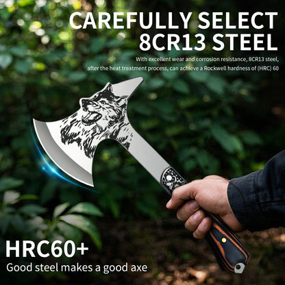 Stainless Steel Survival Axe Multi-function Outdoor Camping Tactical Wolf-head Axe Hunting Tools Portable